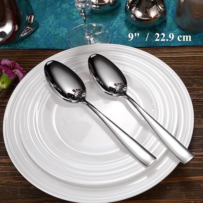 KEAWELL Premium Louis Serving Utensils, 18/10 Stainless Steel, Squared Edge Design, Mirror Finish, Dishwasher Safe (Serving Spoons, Set of 4)