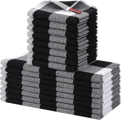 Homaxy Kitchen Towels and Dishcloths Set, 12 x 12 and 13 x 28 Inches, Set of 16 100% Cotton Waffle Weave Check Plaid Kitchen Dish Towels, Super Soft and Absorbent Dish Cloths, White & Black