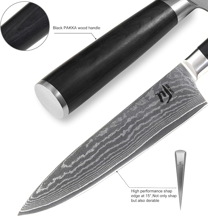 SUNCHUN 3-Piece VG-10 Damascus Kitchen Knife Set with Double-Sided Sharpening Stone – Nakiri, Chef & Paring Knives, 67-Layer Tsunami Wave Pattern, Black Pakka Wood Handles, 60±2 HRC (3-Piece-Set)