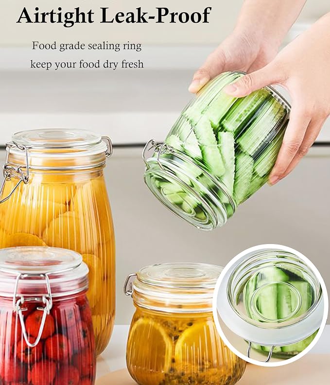 GMEPOCH Glass Jars With Airtight Lid 16 Oz-6 Set Sealed Wide Mouth Glass Storage Jars Food Canister Leakproof For Kitchen Pantry Fruits Coffee Beans Nuts Baking Goods Tea Spice Cereal Candies
