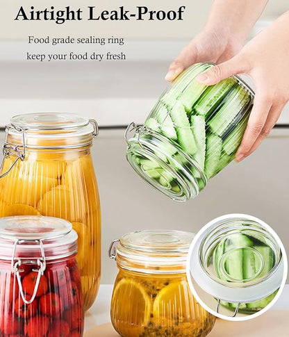 GMEPOCH Glass Jars With Airtight Lid 16 Oz-6 Set Sealed Wide Mouth Glass Storage Jars Food Canister Leakproof For Kitchen Pantry Fruits Coffee Beans Nuts Baking Goods Tea Spice Cereal Candies