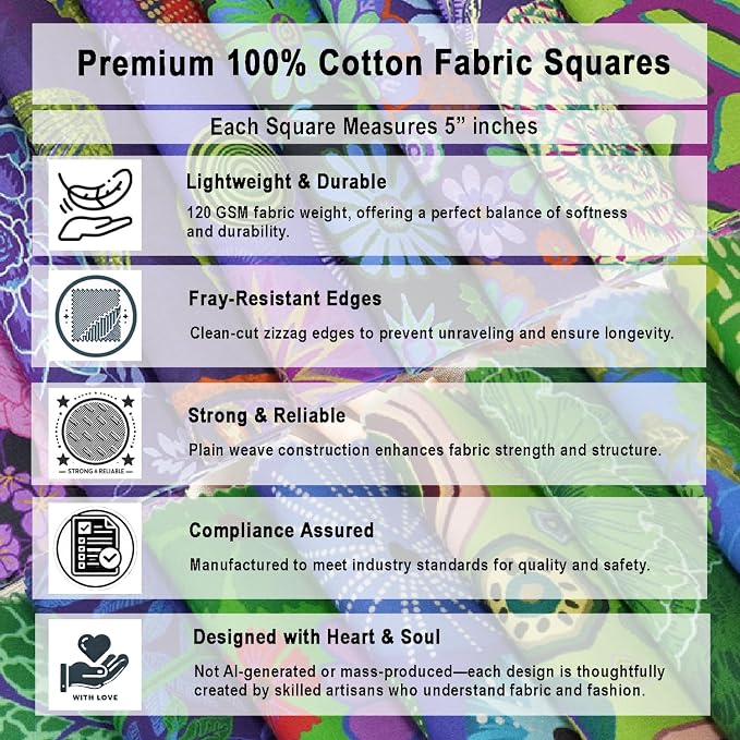 Soimoi 40 Pcs 5 x 5 inches Quilting Fabric Bundles Precut, DIY Cotton Fabric Squares, Printed Layer Cakes Patchwork Materials for Crafts Cloths Decor,Charm Squares for Quilts- Ocean Garden Bliss