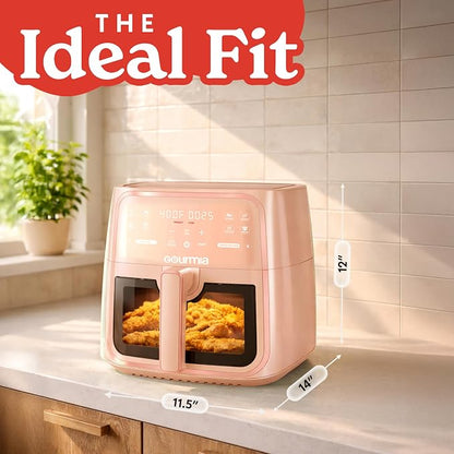 Gourmia 8 Qt Air Fryer, 8 Presets with Digital Display, FryForce 360° Technology, Easy View Window & Interior Light, Dishwasher Safe Basket, Peach