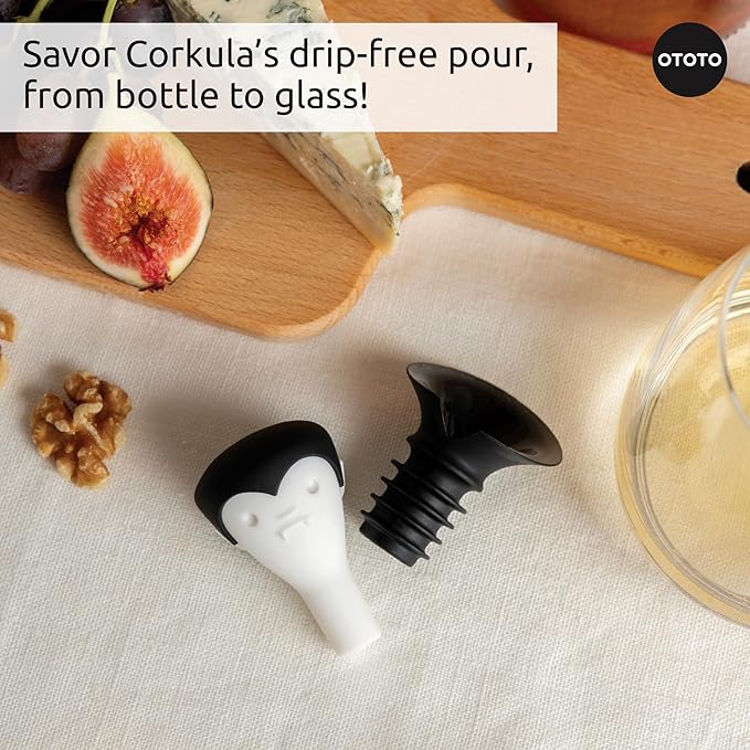 OTOTO 2 in 1 Wine Stopper & Pourer - Wine Cap, Wine Cork - Vampire, Halloween Gifts, Emo Accessories, Gothic Kitchen, Goth Gifts, Bat, Kitchen Gadgets - (Count Corkula)