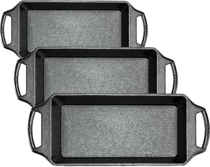Lodge Cast Iron Loaf Pan 10 Inch | Pre-Seasoned | Dual Handles | Made in USA | Pack of 3