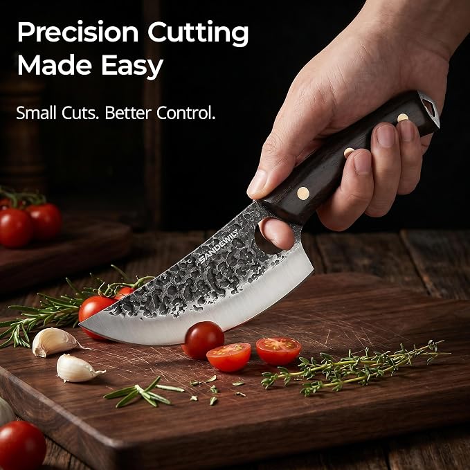 Hand Forged Butcher Knife Set, 7" Meat Cleaver + 8" Chef Knife + 6" Viking Knife, Full Tang High Carbon Steel, Wooden Handle, Whetstone, Durable for Meat Cutting, BBQ and Outdoor Cooking
