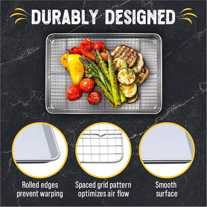 18" x 13" Baking Sheet, Sheet Pan with Wire Rack Set, Stainless Steel Cookie Pan Baking Tray with Cooling Rack (2)