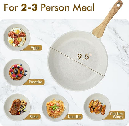 SENSARTE Nonstick Ceramic Frying Pan Skillet, 9.5 Inch Omelet Pan, Healthy Non Toxic Chef Pan, Induction Compatible Egg Pan with Heat Resistant Handle, PFAS-Free (Pack of 2)