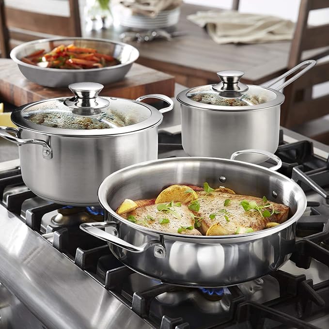 6Pcs Pots and Pans Set, Stainless Steel Pot Set, Nonstick Kitchen Cookware Set, Induction Pots Set with Stay-Cool Handle, Works with Electric and Gas Cooktops, Dishwasher Safe