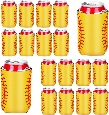 18 Pack Softball Can Cooler Sleeves Beer Drink Can Bottle Cooler Sleeves Cooler Collapsible for Softball Party Birthday Themed Party Decorations Supplies Favors