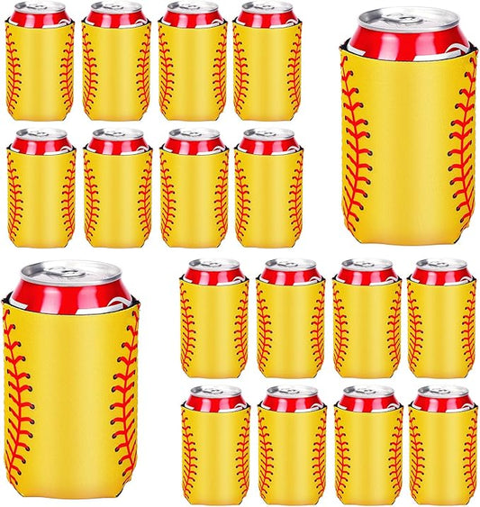 18 Pack Softball Can Cooler Sleeves Beer Drink Can Bottle Cooler Sleeves Cooler Collapsible for Softball Party Birthday Themed Party Decorations Supplies Favors