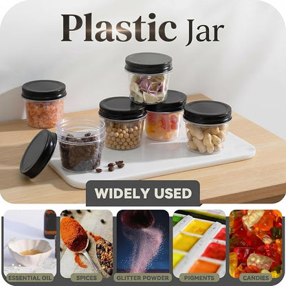 novelinks 4 oz Small Plastic Jars with Lids, 20 Pack Mini Plastic Mason Jars with Lids 4oz, Craft Storage Containers & Canning Jars & Small Spice Jars for Kitchen Organization (20 Pack,Black)