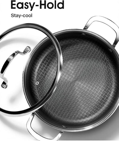USELUCK Nonstick 5-QT Stock Pot with Glass Lid,Stay-Cool Handle,Oven-Safe,Dishwasher-safe,Compatible with All Cooktops.