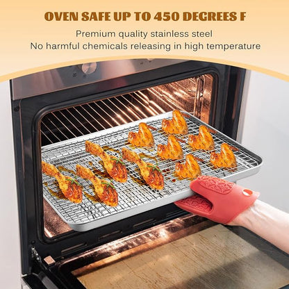 Half Sheet Baking Pan with Rack Set, E-far 18”x13” Cookie Sheet for Oven, Rimmed Stainless Steel Tray with Wire Cooling Rack for Cooking Roasting Resting Bacon Meat Steak - Dishwasher Safe