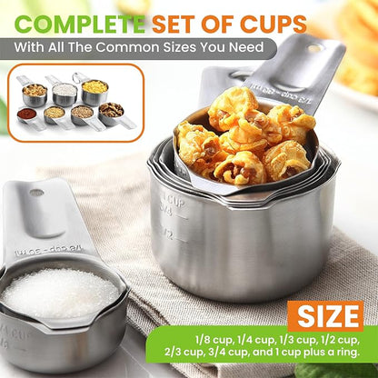 Spring Chef - Oval Measuring Spoons Set of 7 & Measuring Cups Set of 7 Bundle. Easy to Read Measurement Markings For Measures Dry and Liquid Ingredients