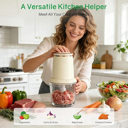 Baby Food Maker with Glass Bowl and Stainless Steel Blades, Small 300W Electric Food processor Vegetable Chopper for Home Kitchen, Baby Food Puree Blender for Fruit, Meat, 20oz, White (0.6L)