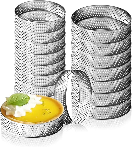 RICHSC-PAN Stainless Steel Perforated Tart Ring Set, 16 Packs Food-Grade, 3.15 Inches and 2.36 Inches, Suitable for All Kinds of Small Fruit Tart Crusts.