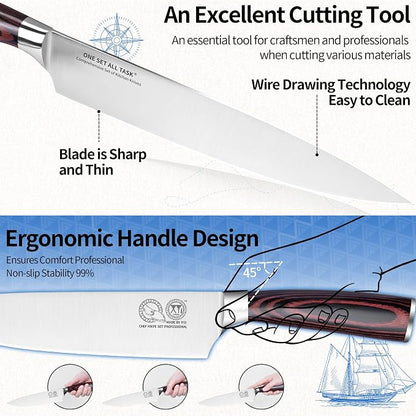 XYJ Authentic Since 1986, Knife Block Set, Kitchen Knives Set With Holder, Scissors, Professional Japanese Chef Knife Set, Paring Bread Carving Slicing Knife, Steak Knives