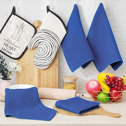 Homaxy 100% Cotton Waffle Weave Kitchen Dish Cloths, Ultra Soft Absorbent Quick Drying Dish Towels, 12 x 12 Inches, 18-Pack, Blueberry