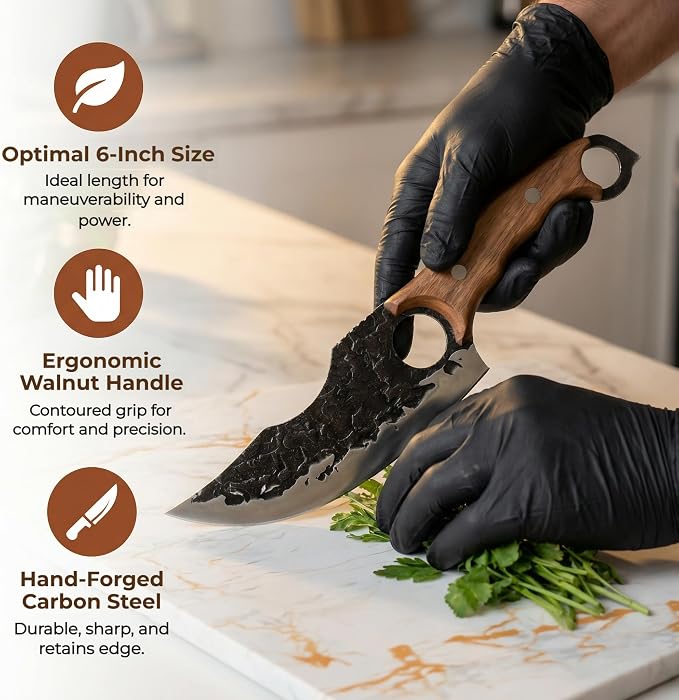 6 Inch Forged High Carbon Steel Kitchen Knife, Chef Knife for Meat/Vegetable Cutting & Deboning