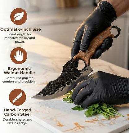 6 Inch Forged High Carbon Steel Kitchen Knife, Chef Knife for Meat/Vegetable Cutting & Deboning