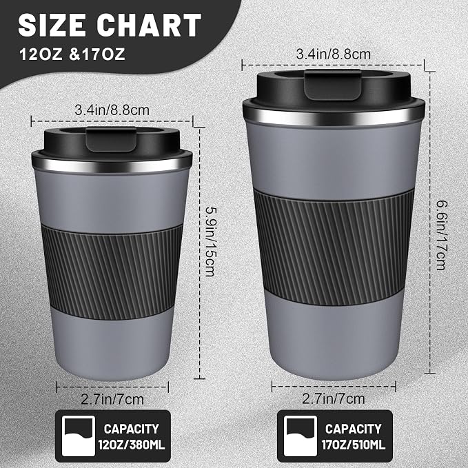 DUBUXW Insulated Coffee Tumblers with Flip Lid 12oz / 17oz, Stainless Steel Travel Coffee Mug Leak Proof, Vacuum Insulated Coffee Mug Reusable Cup, Keeps Cold and Hot for Coffee Tea