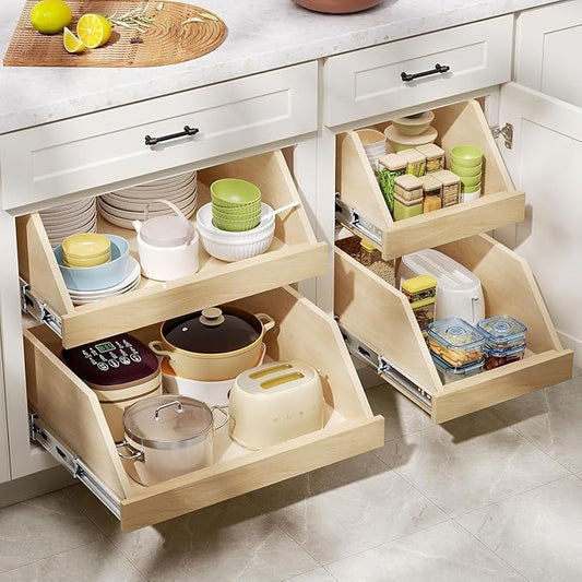 Pull Out Cabinet Organizer, Slide Out Wood Drawer Shelf, Pull Out Drawers for Cabinets, 8" High Beveled Pull Out Organizers for Kitchen Pantry, 19½" W×21" D