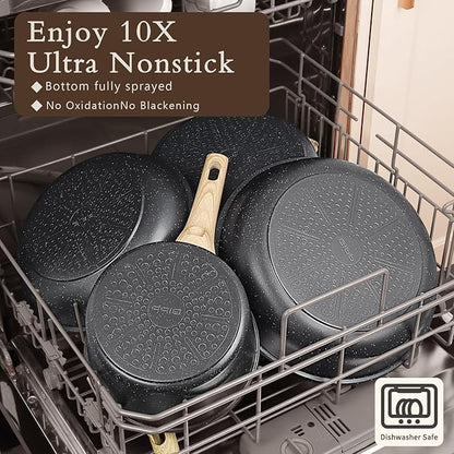 GiPP Ceramic Pots and Pans Set Non Stick - 22Pcs Nonstick Cookware Set, Non-Toxic Healthy Kitchen Cooking Set w/Frying Pans Set, Dishwasher Safe, PFAS PTFE PFOA PFOS Free, Dark Gray