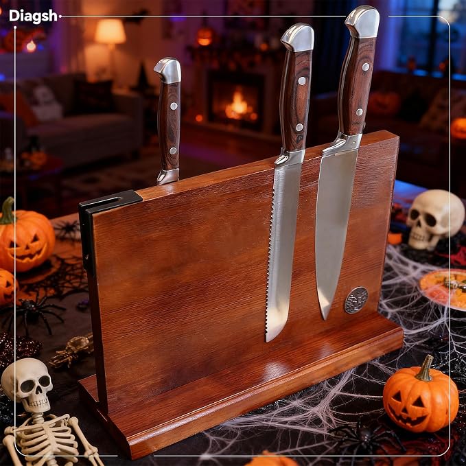 Knife Set with Block, Magnetic Knife Block Set with Knives for Home Chefs and Professionals, Safe Storage