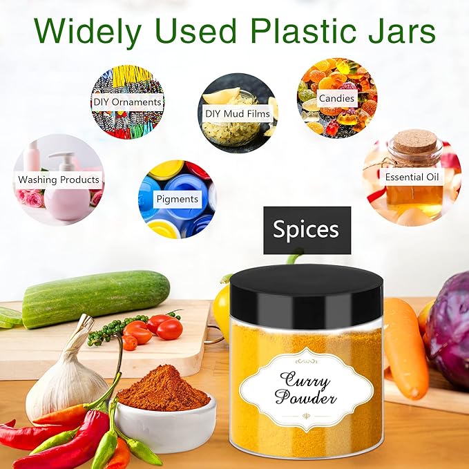 PeacePeo Plastic Jars with Lids, 48 Pcs 6 OZ Slime Containers with Screw On Lids Clear Round Plastic Storage Jars Refillable Container Jar for Travel Storage Home Kitchen Food