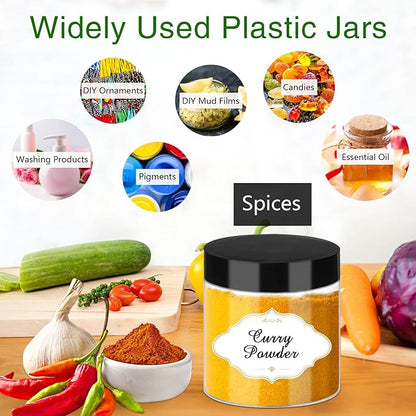 PeacePeo Plastic Jars with Lids, 48 Pcs 6 OZ Slime Containers with Screw On Lids Clear Round Plastic Storage Jars Refillable Container Jar for Travel Storage Home Kitchen Food