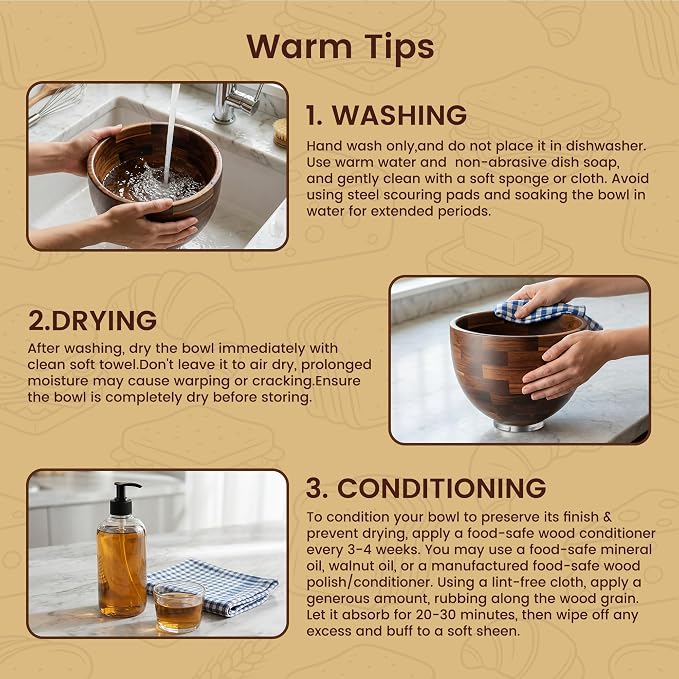 Solid Acacia Wood Mixing Bowl,Compatible with KitchenAid 4.5 & 5 Quart Tilt-Head Stand Mixers with Locking Steel Base, Warmer & Quieter Replacement Bowl for Baking & Dough, Kitchen Gift Idea