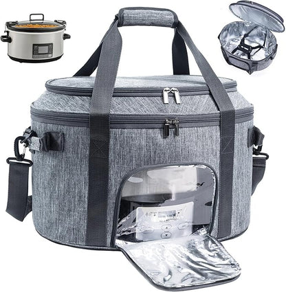 Double-Layer Slow Cooker Carrying Bag for 6-8 Quart CrockPot and Hamlton Beach Slowcooker, Travel Bag with Lid Fastener for Crock-pot, Portable Carrier with See-throught Window(BAG ONLY)