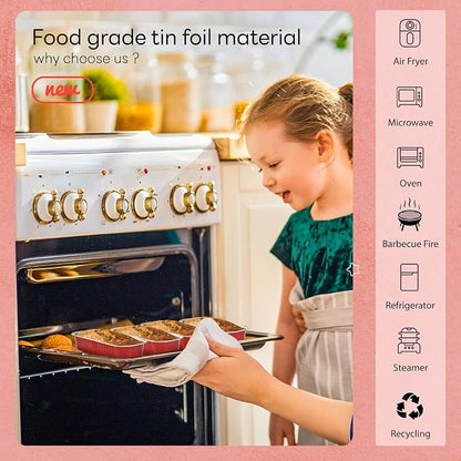 NPLUX Mini Loaf Pans with Lids and Spoons Rectangular Aluminum Foil Baking Pans Mini Cheesecake Containers 6.8oz(60 Pack, Red)