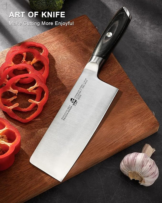 TUO Meat Cleaver Knife, 7 Inch Chopping Knife for Poultry & Vegetable, High Carbon German Stainless Steel, Ergonomic Pakkwood Handle with Gift Box - Falcon Series