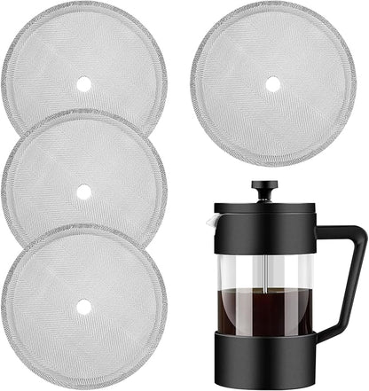 French Press Replacement Screens, 4 Pack, Stainless Steel Reusable Mesh Filter for 17 Ounce and 12 Ounce Coffee Press, Mesh Filters for Universal 350 ml / 12 oz / 11.8oz French Press Coffee Maker