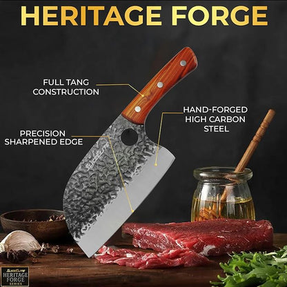 Hand-Forged Professional Butcher Knife (2 PC SET SERBIAN AND VIKING)