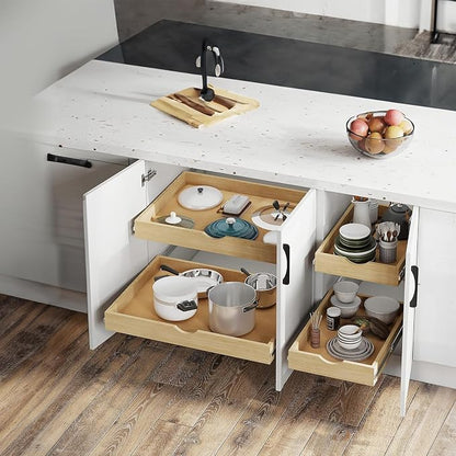 Pull Out Drawer for Cabinets, 30" Wide Cabinet Slide Out Shelve, Pull Out Pantry Shelves, Kitchen Cabinet Drawer Box, Unassemble, Solid Wood Dovetail Joint (Wood Color, 26"W x 3 1/8"H x 21"D)