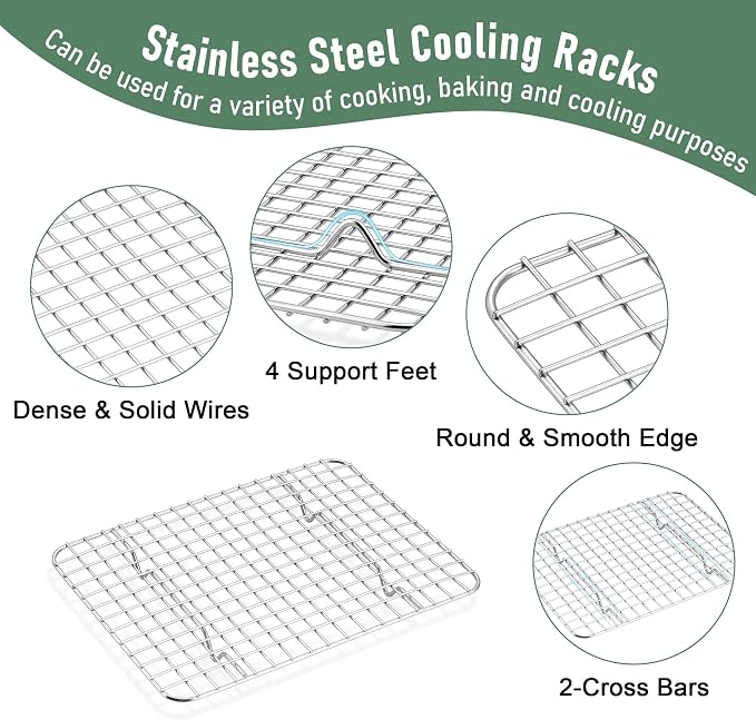 Homikit Cookie Sheet with Rack (2 Small Baking Sheets+2 Grill Racks), 10 x 8 Inch Stainless Steel Cookie Sheets with Wire Cooling Rack, Nonstick Metal Toaster Oven Bacon Tray, Dishwasher Safe