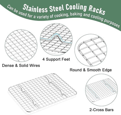 Homikit Cookie Sheet with Rack (2 Small Baking Sheets+2 Grill Racks), 10 x 8 Inch Stainless Steel Cookie Sheets with Wire Cooling Rack, Nonstick Metal Toaster Oven Bacon Tray, Dishwasher Safe