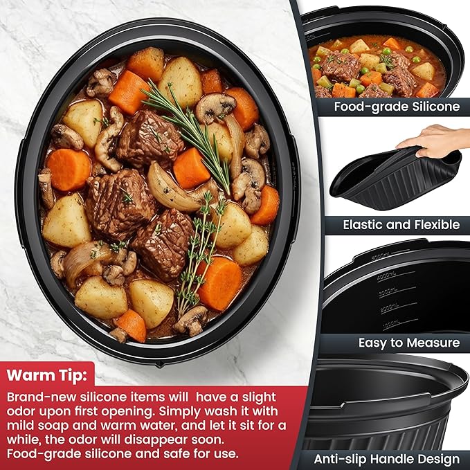 Silicone Slow Cooker Liners Compatible with Crock Pot 6 QT,Maywe Tanso Crock Pot Liners Fit 6 Quart Oval Slow Cookers,Reusable & Leakproof Silicone Slow Cooker Liner For Crockpot,Dishwasher Safe