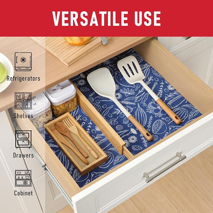 Cooyes Large Fridge Liners for Refrigerator, 17.7" × 24", Drawer & Shelf Liners for Kitchen Cabinets Non-Adhesive, Breathable Cloth Material, Non-Slip, Keep Produce Fresh Longer
