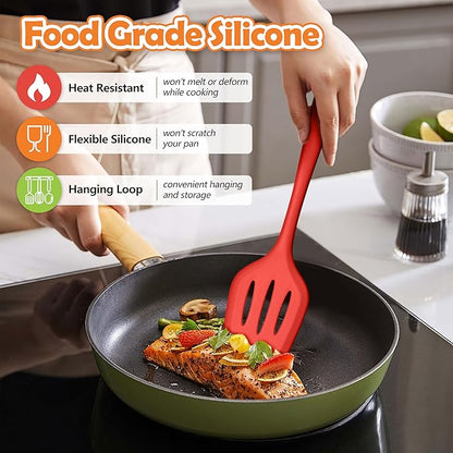 LIANYU 14 Pcs Cooking Utensils Set with Holder, Silicone Kitchen Cookware Utensils Set, Heat Resistant Cooking Gadget Tools Includes Spatula Spoon Turner Whisk Tong, Dishwasher Safe, Colorful