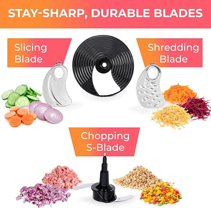 Mueller Ultra Prep Food Processor Chopper for Dicing, Slicing, Shredding, Mincing, and Pureeing, Food Chopper for Vegetables, Meat, Grains, Nuts, 8 Cup, Silver