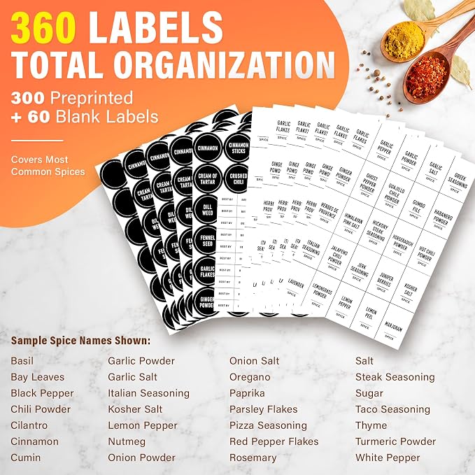 Glass Spice Jars with Label 24Pcs Spice Containers with Bamboo Lids 360 Labels 4oz Square Spice Bottles with Shaker Lids Funnel Brush Spice Organization for Cabinet Spice Rack Kitchen Storage