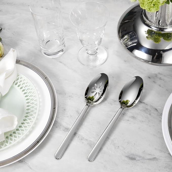 KEAWELL Premium Aline 4-Piece 9 inch Spoon Set – 18/10 Stainless Steel Silverware with Mirror Polish, Dishwasher Safe for Table Setting and Entertaining (4, Serving Spoons)
