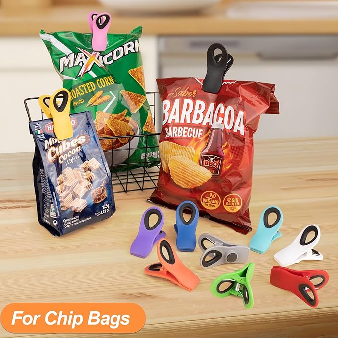 Jetmore 12 Pack Chip Clips, Bag Clips, Office Paper Clamps, Binder Clips, Food Clip Heavy Duty, Magnetic Clip for Food Storage, Snack, Fridge, Kitchen
