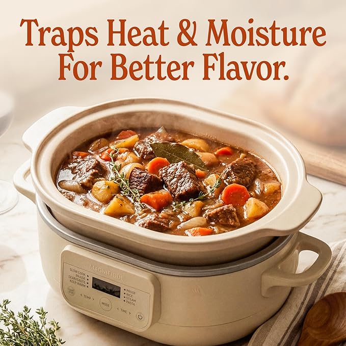 6 Quart Claypot Slow Cooker, 8-in-1 Multi Cooker with Removable Non-Toxic Stoneware Crock, Programmable Casserole Slow Cooker, Rice-cooking, Nonstick, Oven Safe Pot to 450°F, Oatmeal