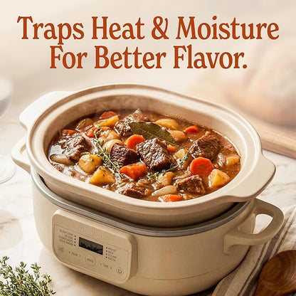 6 Quart Claypot Slow Cooker, 8-in-1 Multi Cooker with Removable Non-Toxic Stoneware Crock, Programmable Casserole Slow Cooker, Rice-cooking, Nonstick, Oven Safe Pot to 450°F, Oatmeal