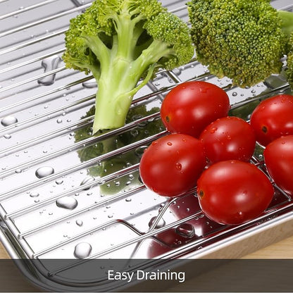 Amrules Baking Sheet with Cooling Rack Set of 6, 3 Premium Stainless Steel Cookie Sheets and 3 Wire Racks, Kitchen Nonstick Baking Pans Set Includes 3 Different Sizes, Heavy Duty Non Toxic